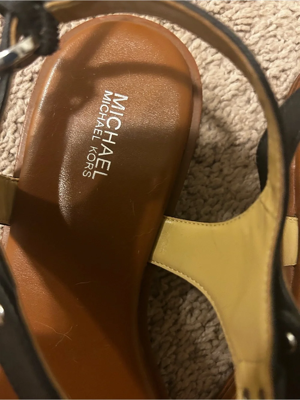 Michael Kors Women’s Black T-StrapFlat Sandals Silver Logo Buckle (Size 9)